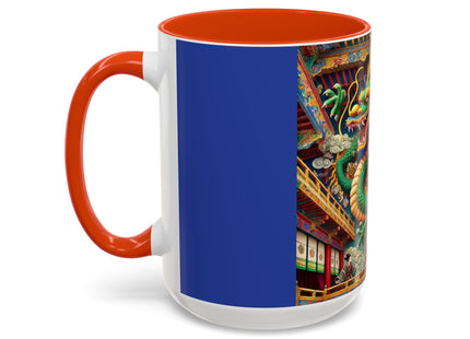 Tibetan Dragon Over Kabuki Duel Colorful Mugs (11oz, 15oz)