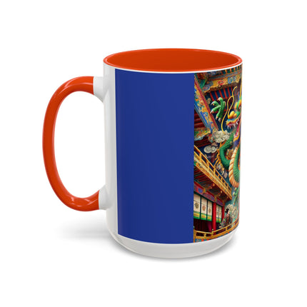 Tibetan Dragon Over Kabuki Duel Colorful Mugs (11oz, 15oz)