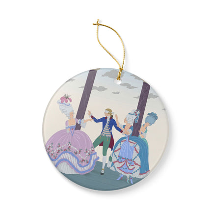 🎭🌸 Blindman’s Bluff Ceramic Ornament – Rococo Courtship Whimsy
