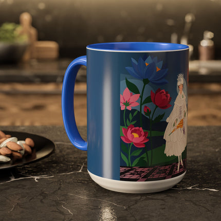 The Lady Of The Golden Parasol Colorful Mugs – Art Deco Botanical Elegance