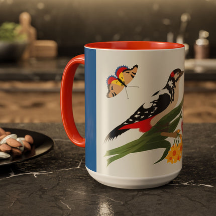 Woodpecker & Tulip Colorful Mugs – Vibrant Spring & Bold Beauty