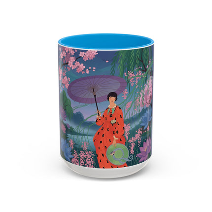 The Lady Of The Cherry Blossoms Colorful Mugs – Art Deco Spring Elegance