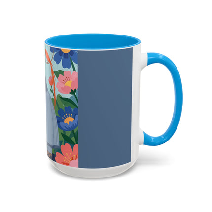 The Lady And The Mysterious Bird Colorful Mugs – Art Deco Botanical Mystery