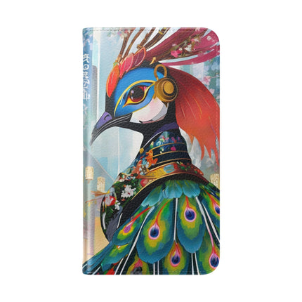 🦚🌸 Techno Plumes Peacock Flip Case – Neon Elegance & Sakura Dreams