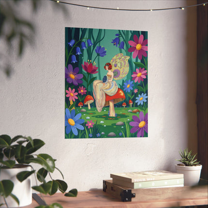 🧚🍄 The Lady Of The Mushroom Forest Matte Vertical Poster – Art Deco Fairy Whimsy