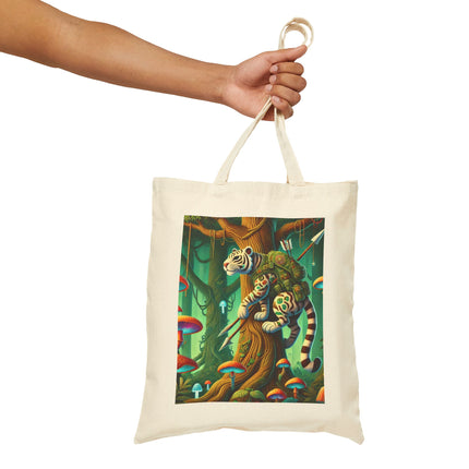 The Silent Stripes Cotton Canvas Tote Bag – Stealth, Grace & Enchanted Forest