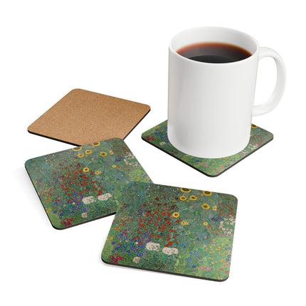 Farm Garden with Sunflowers by Gustav Klimt Corkwood Coaster Set