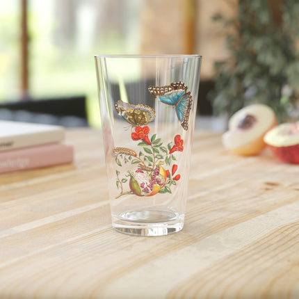 Blue Butterflies and Pomegranate Glass, 16oz
