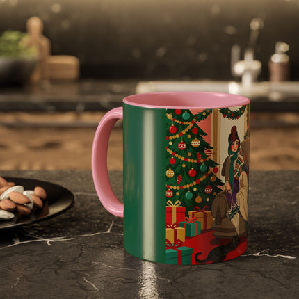 🖤🔥 The Lady Of The Christmas Hearth Colorful Mug – Art Deco Holiday Elegance