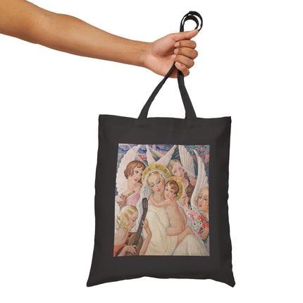 Madonna with Child surrounded by musical angels by Gerda Wegener Cotton Canvas Tote Bag