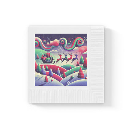 Festive Reindeer Flight White Coined Napkins
