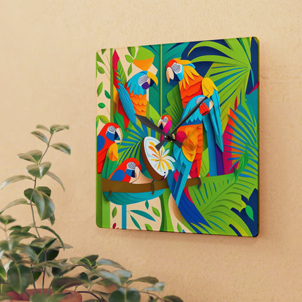 Colorful Macaws Acrylic Wall Clock, Round and Square