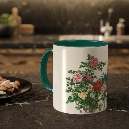 Peonies and Birds by Okamoto Shuki Colorful Mugs, 11oz