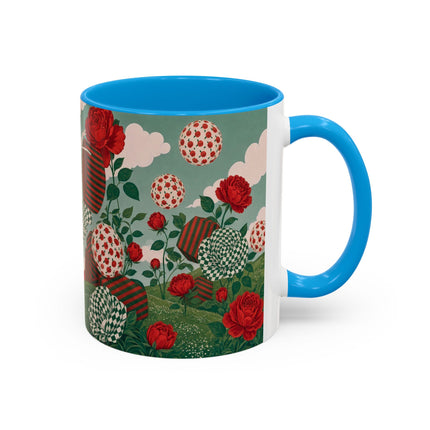 🌹💚 The Scarlet Rose Checkerboard Garden Colorful Mug – Art Deco Floral Whimsy