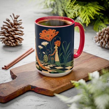 🌼🧡 The Midnight Floral Masquerade Colorful Mug – Art Deco Fashion Fantasy