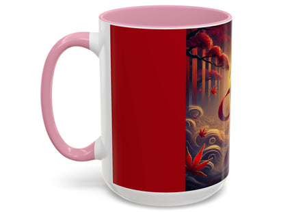 Regal Crimson Crane in the Autumn Mist Colorful Mugs (11oz, 15oz)