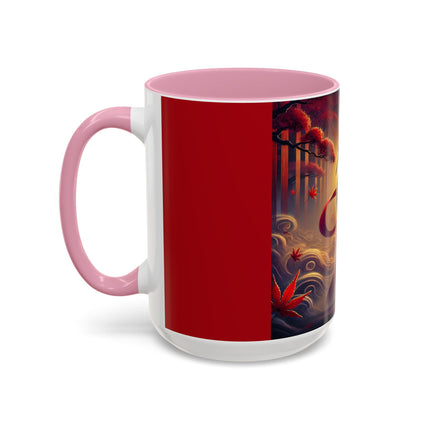 Regal Crimson Crane in the Autumn Mist Colorful Mugs (11oz, 15oz)