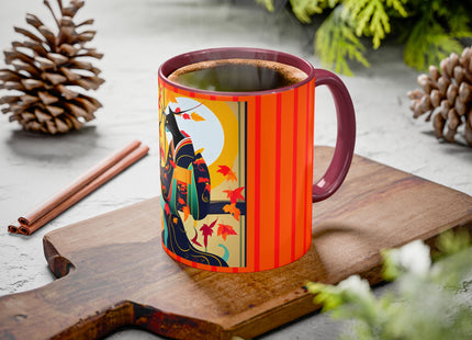 Black Cat in Kimono Colorful Mugs, 11oz