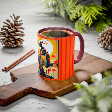 Black Cat in Kimono Colorful Mugs, 11oz