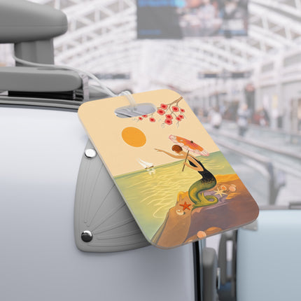 🧜‍♀️☂️ The Mermaid With The Parasol Luggage Tag – Art Deco Seaside Fantasy