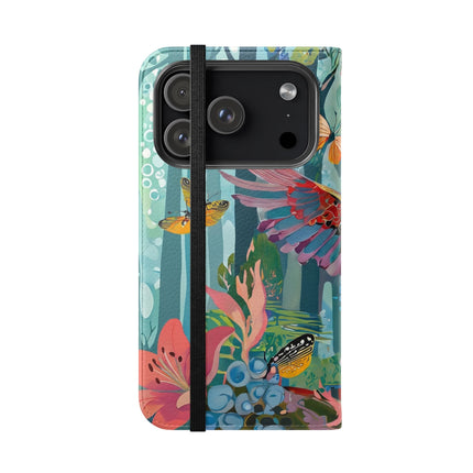 🦖🦋 Colorful Raptor Flip Case – Butterfly Wonder & Forest Adventure