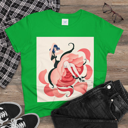 🌹🖤 The Lady Of The Blushing Rose Cotton Tee – Art Deco Fashion Illustration