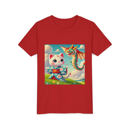 Geisha Kitten and the Dragon Kite Youth Short Sleeve Tee