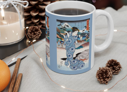 Japanese woman woodblock print by Keisai Eisen Ceramic Mug 11oz