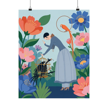 🦜🌺 The Garden Of Curious Birds Matte Vertical Poster – Art Deco Botanical Whimsy