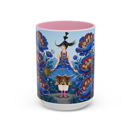 💙🌺 The Sapphire Blossom Garden Dancer Colorful Mug – Art Deco Fashion Fantasy