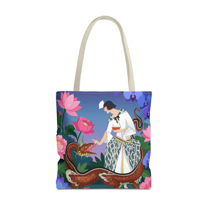 🐉🌸 The Dragon Keeper Tote Bag – Art Deco Floral Fantasy
