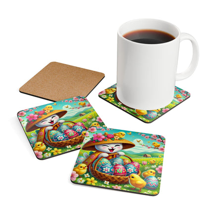 Geisha Kitten’s Easter Delight Corkwood Coaster Set