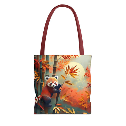 Red Panda at an Autumn Bamboo Grove Tote Bag (AOP)