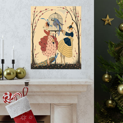🦚🌸 The Garden Of The Exotic Birds Matte Vertical Poster – Art Deco Fashion Whimsy