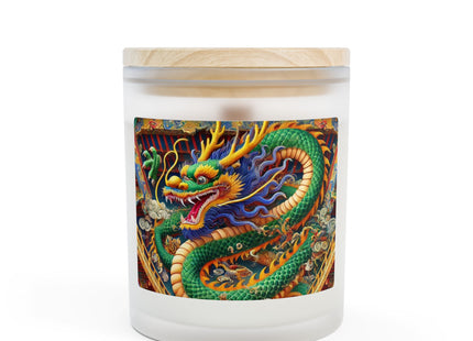 Tibetan Dragon Above Kabuki Stage Frosted Glass Candle, 11oz