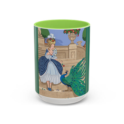 The Peacock's Admiration Colorful Mug (11oz, 15oz) – Rococo Elegance, Peacock Beauty & Garden Charm