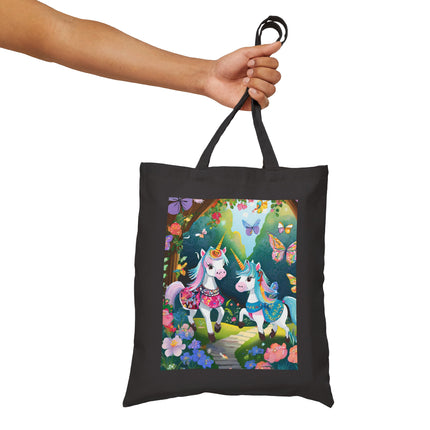 Baby Unicorns and Fluttering Butterflies Cotton Canvas Tote Bag