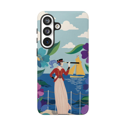 🌊🔭 The Lady Of The Seaside Lookout Phone Case – Art Deco Nautical Adventure