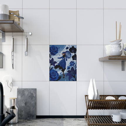 ☔💙 The Blue Rain Promenade Ceramic Tile – Art Deco Floral Fashion