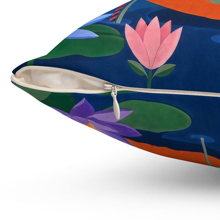 🪷🛶 The Lady Of The Lotus Lake Square Pillow – Art Deco Garden Voyage