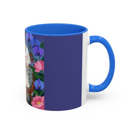 The Lady And The Garden Dragon Colorful Mugs – Art Deco Mythical Botanical Elegance