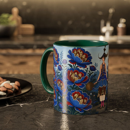 💙🌺 The Sapphire Blossom Garden Dancer Colorful Mug – Art Deco Fashion Fantasy