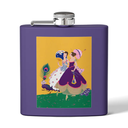 Peacock Ladies in the Garden Flask – Playful Elegance & Art Deco Charm