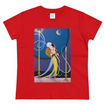 Smoke and Secrets: A Glamorous Encounter in Prohibition Era Women's Midweight Cotton Tee