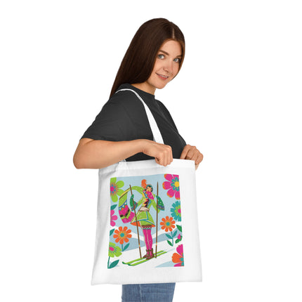 🎿🌸 The Winter Flower Adventurer Cotton Tote Bag – Colorful Skiing Fantasy