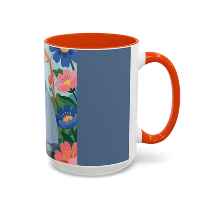 The Lady And The Mysterious Bird Colorful Mugs – Art Deco Botanical Mystery