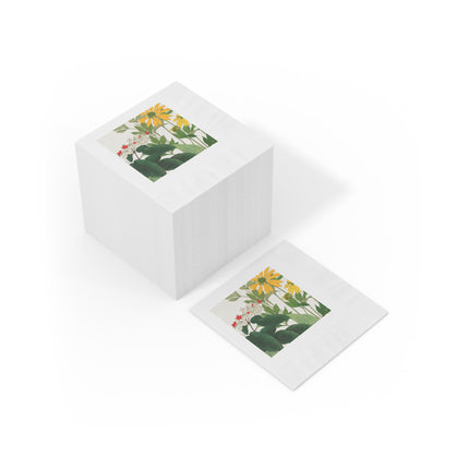 Clerodendrum & Rudbeckia Flower by Tanigami Kônan White Coined Napkins