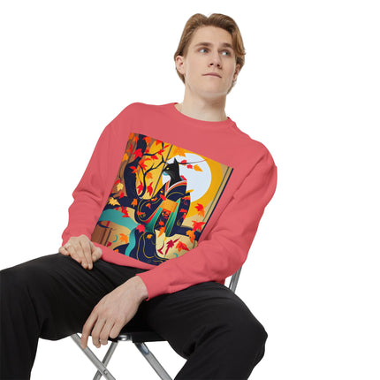 Black Cat in Kimono Unisex Garment-Dyed Sweatshirt