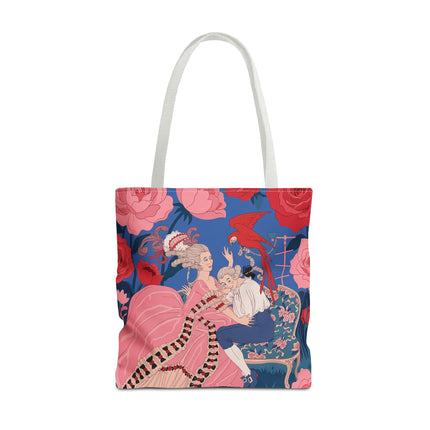 🌹🦜 The Lady Of The Scarlet Parrot Tote Bag – Art Deco Floral Elegance