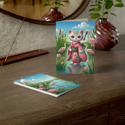 🐱🪷 The Lotus Pond Kitten Greeting Card – Whimsical Garden Elegance